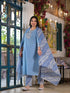 Women Plus Size Blue Pure Cotton Kurta Set With Dupatta